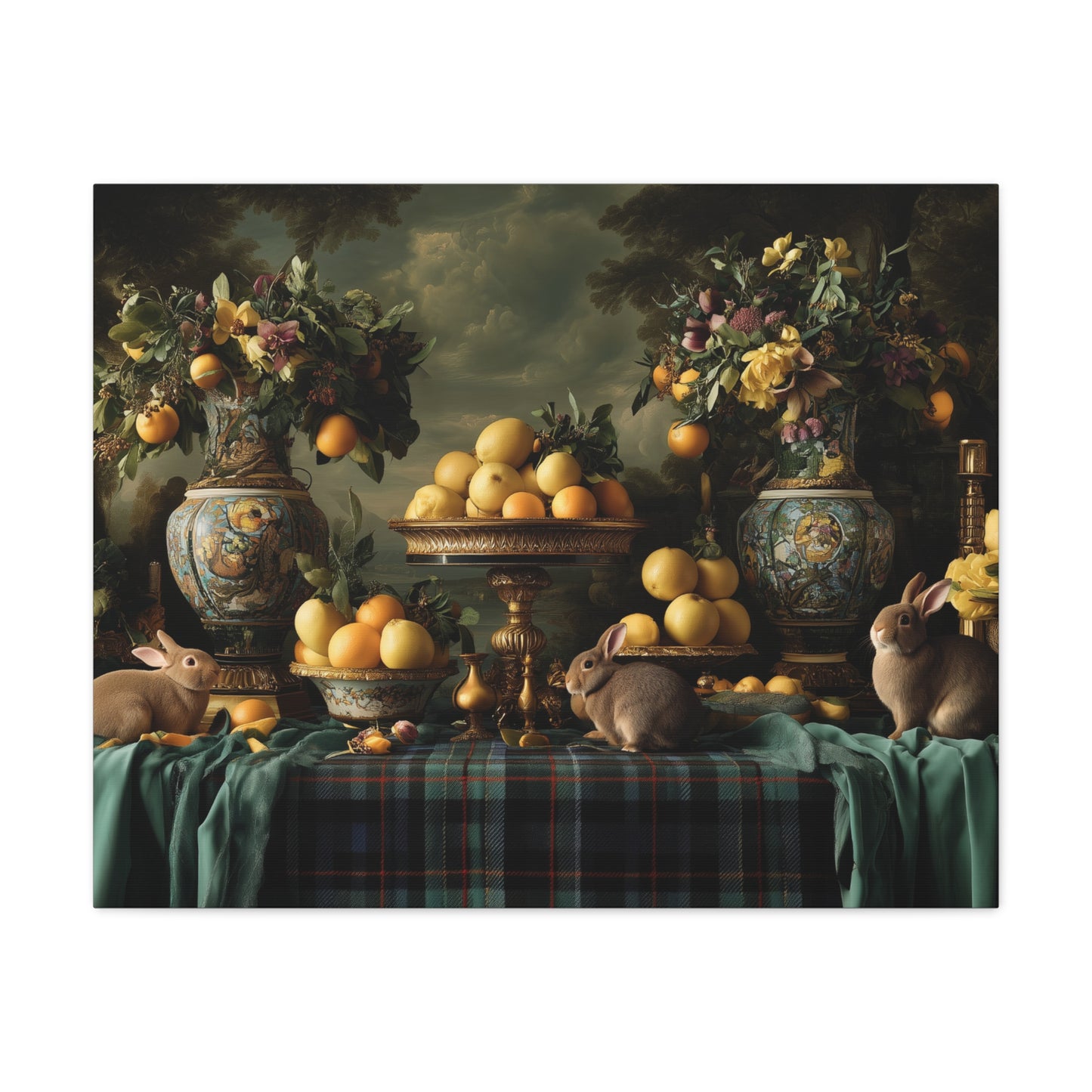 Vintage Still Life with Bunnies and Oranges