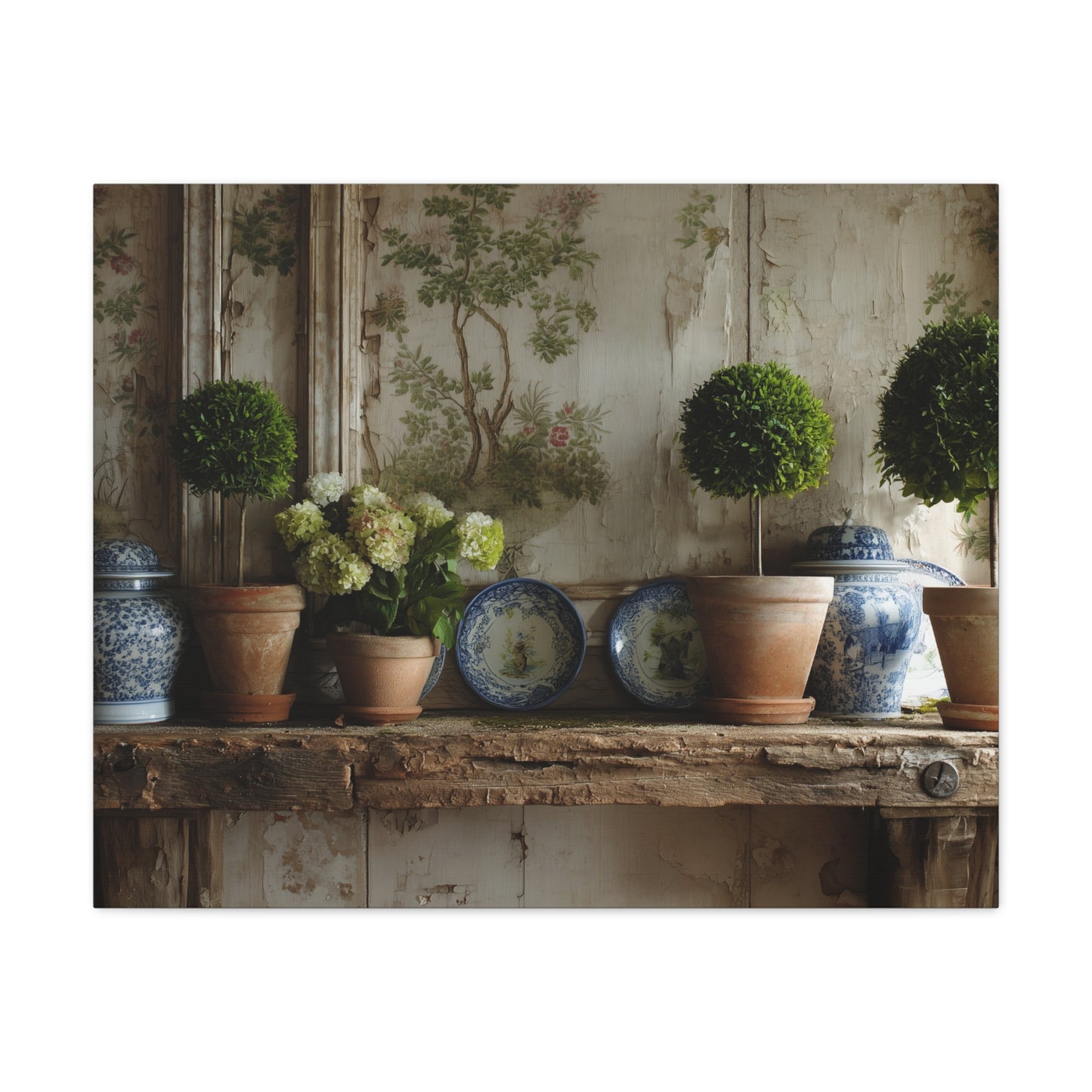 Topiary & Blue Delft Still Life