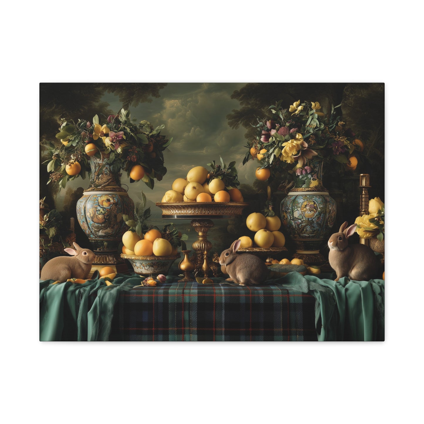 Vintage Still Life with Bunnies and Oranges