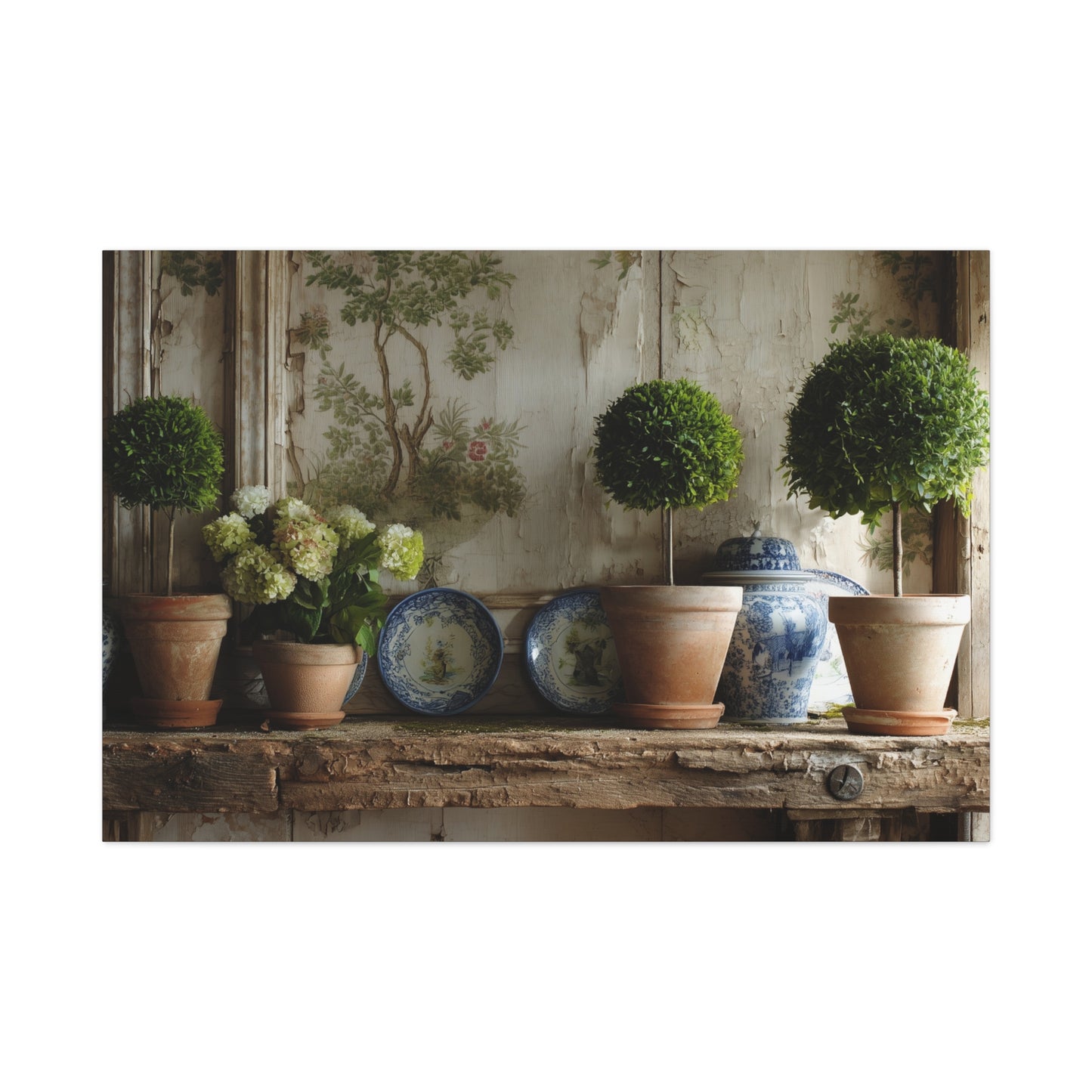 Topiary & Blue Delft Still Life