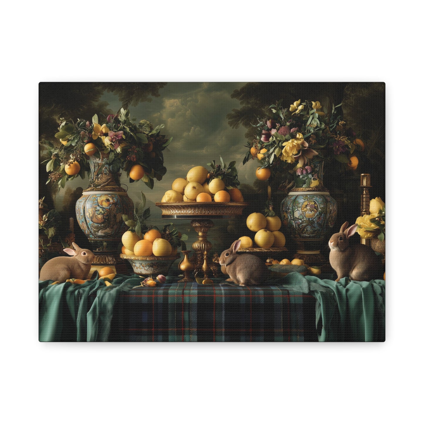 Vintage Still Life with Bunnies and Oranges