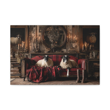 Tartan Sheep in the Library, Canvas Art