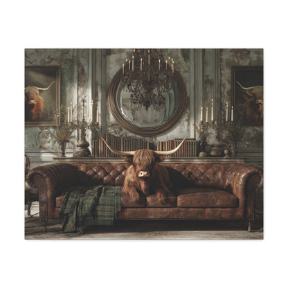 Highland Cow in Library, Canvas Art