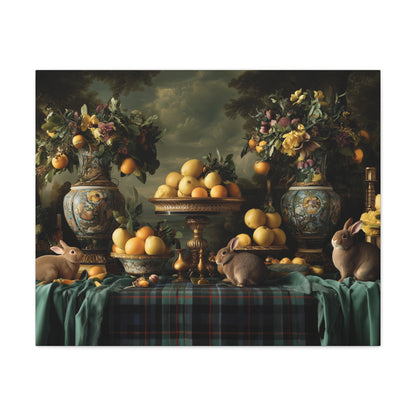 Vintage Still Life with Bunnies and Oranges