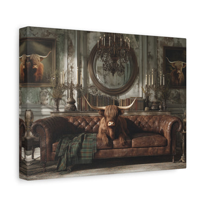 Highland Cow in Library, Canvas Art