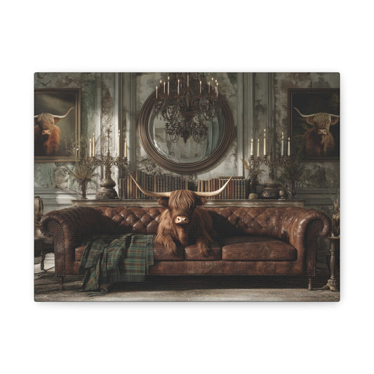 Highland Cow in Library, Canvas Art