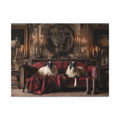 Tartan Sheep in the Library, Canvas Art