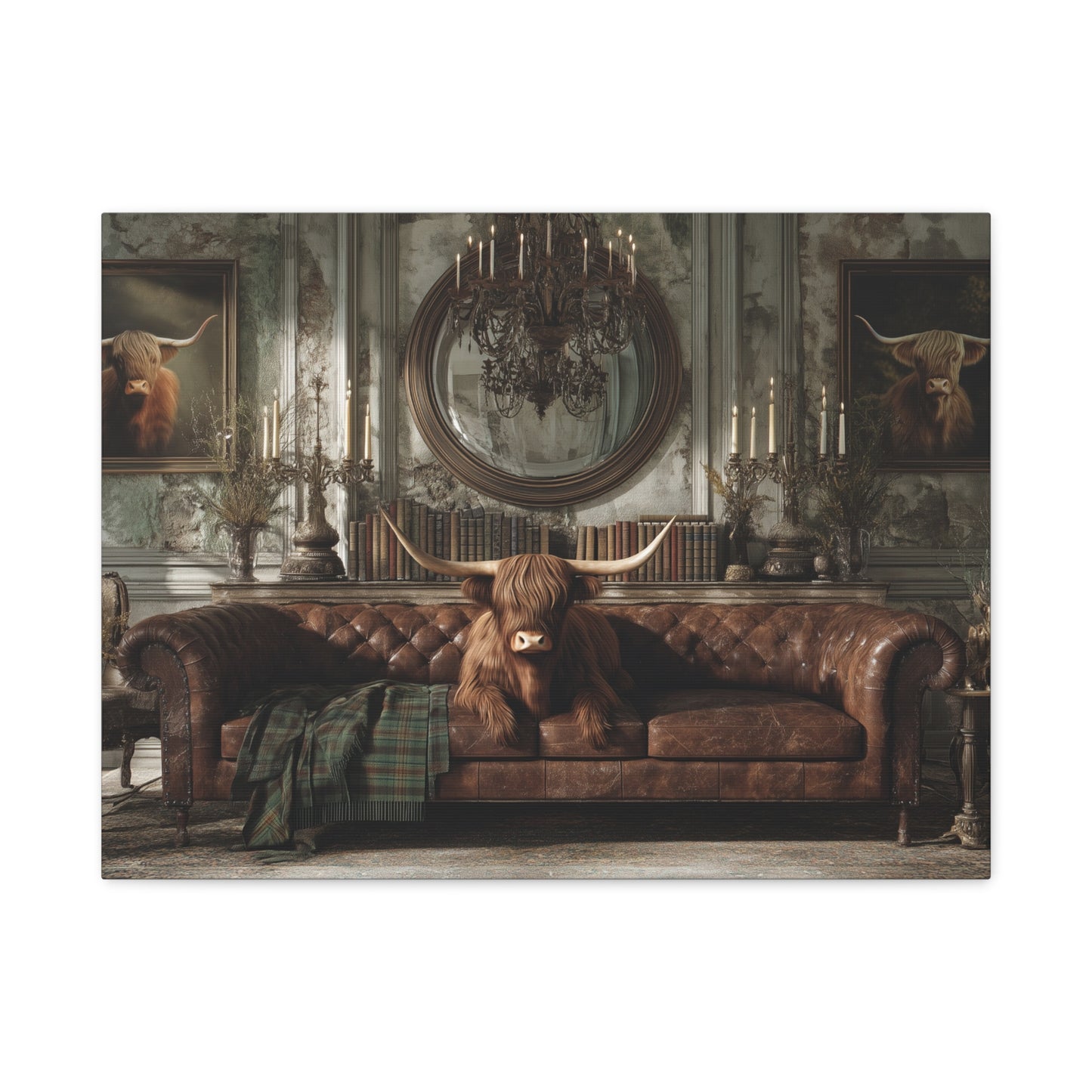 Highland Cow in Library, Canvas Art