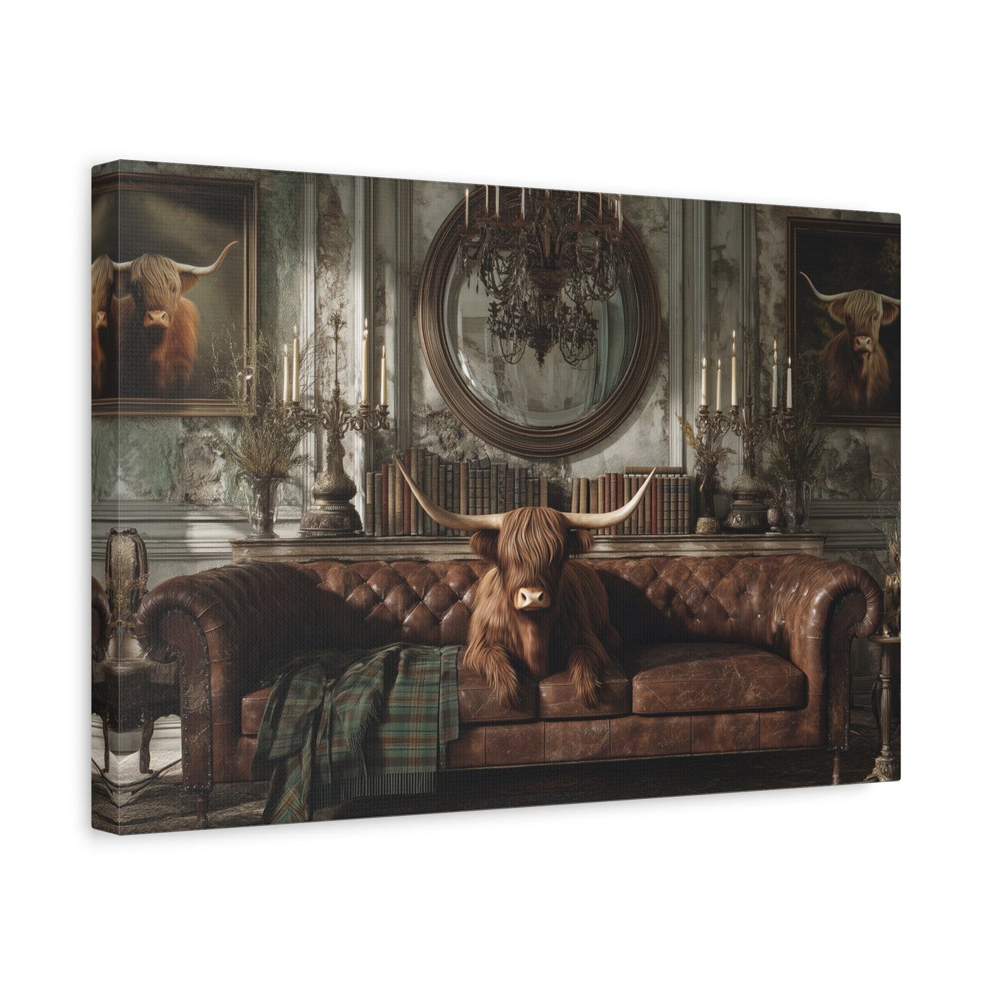 Highland Cow in Library, Canvas Art