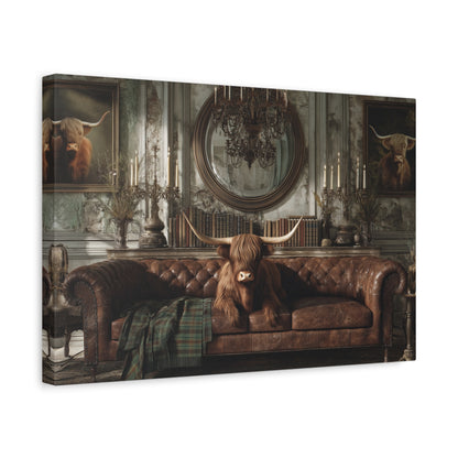 Highland Cow in Library, Canvas Art