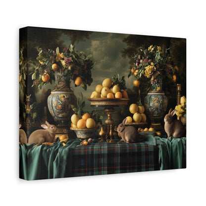 Vintage Still Life with Bunnies and Oranges