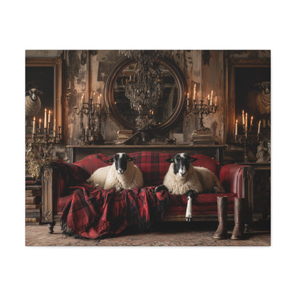 Tartan Sheep in the Library, Canvas Art