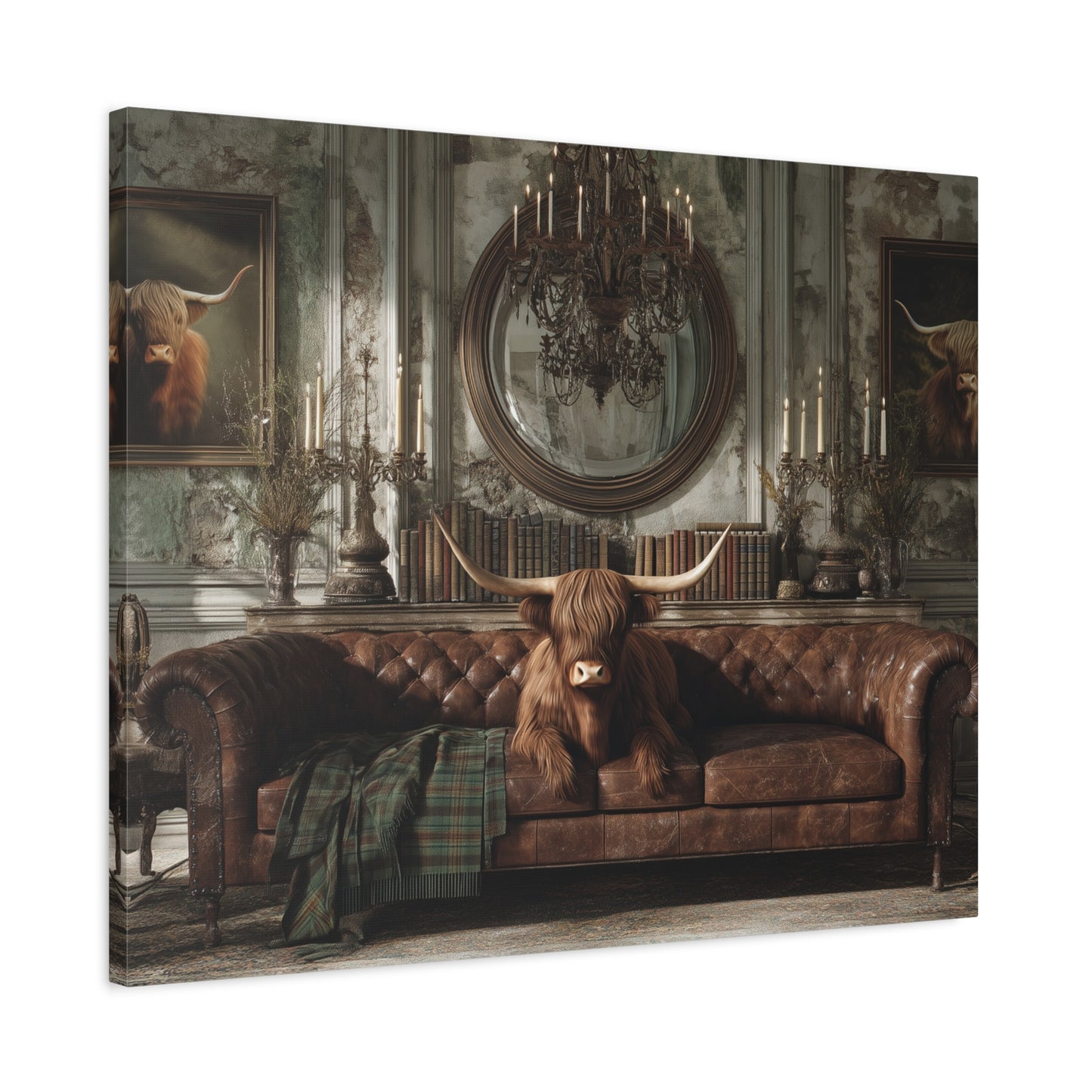 Highland Cow in Library, Canvas Art