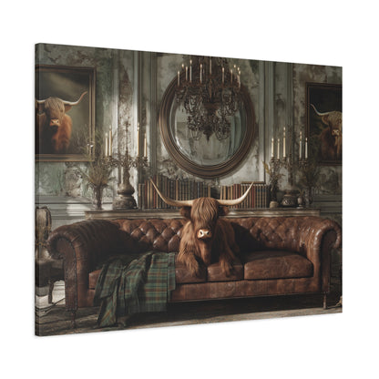 Highland Cow in Library, Canvas Art
