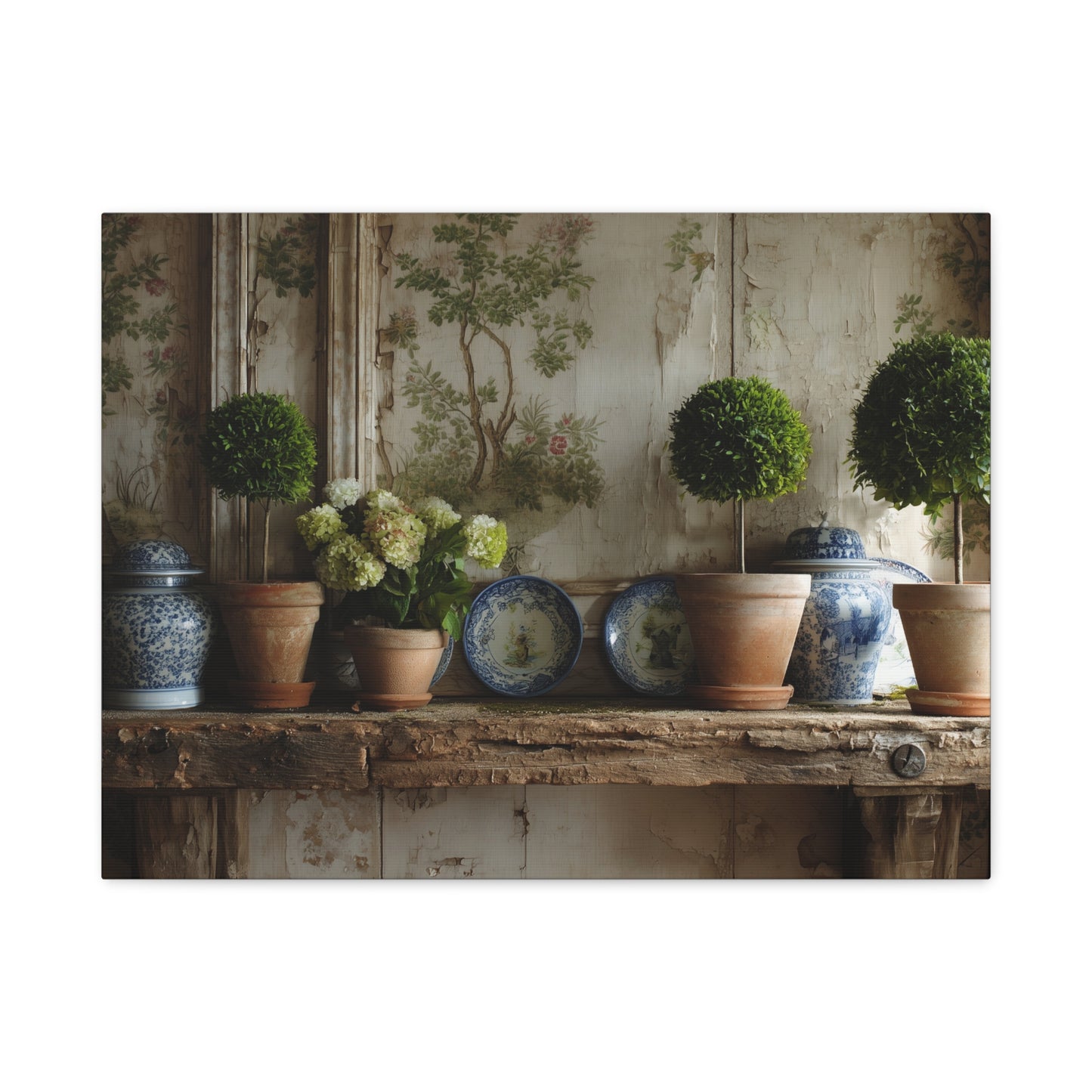 Topiary & Blue Delft Still Life