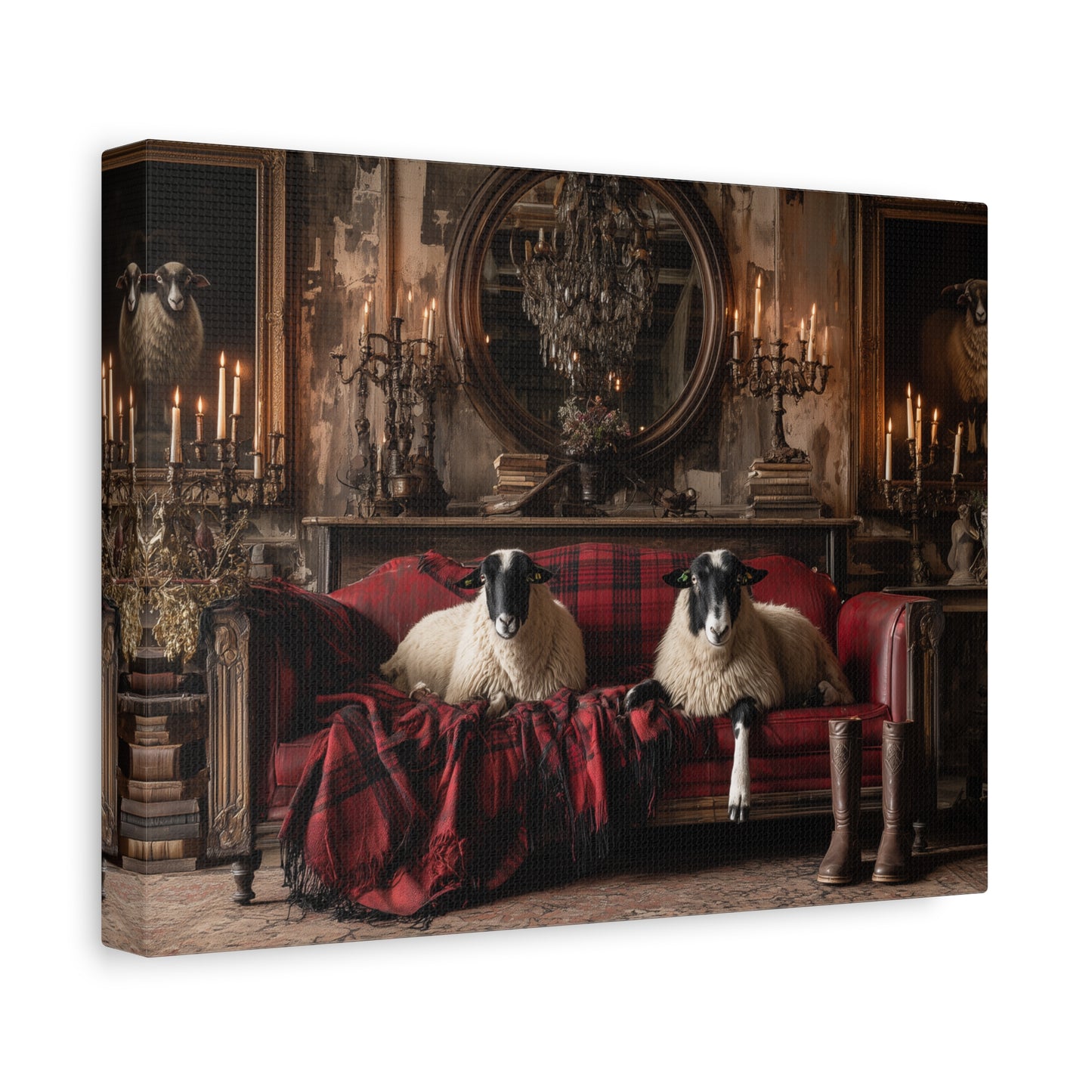Tartan Sheep in the Library, Canvas Art