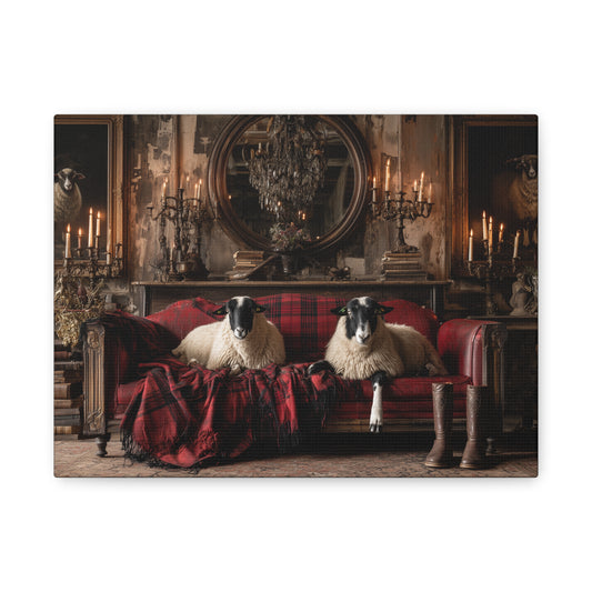 Tartan Sheep in the Library, Canvas Art