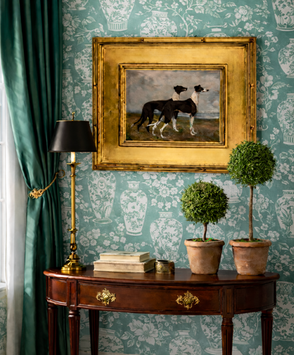 "Regal Hounds Study"  in solid wood, museum quality gold frame, 9"x12"